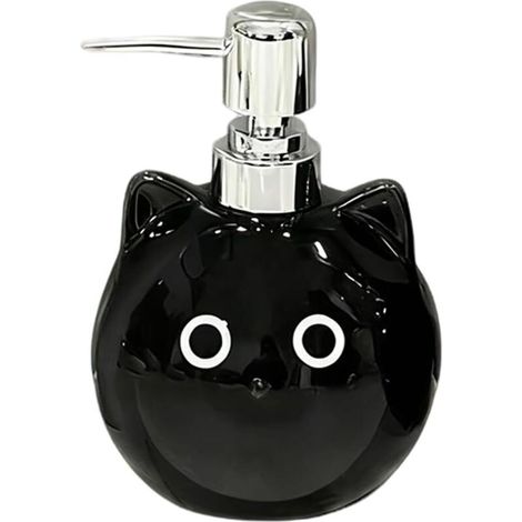 Bardusch-Bouteilles vides anti-fuite de 480 ml en céramique motif chat noir, rechargeables avec pompe, pour shampoing ou gel douche (1/5)