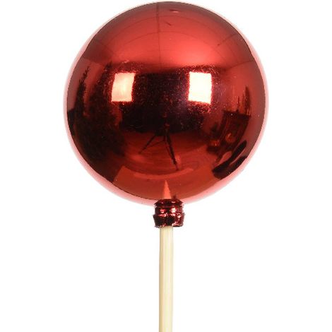 Weihnachtskugel Ø 6 cm auf 36 cm Stab Weihnachtsrot glänzend - Polystyren