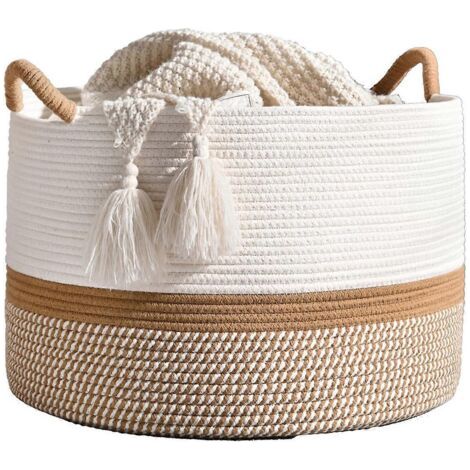 Grand panier de rangement en corde de coton pour couvertures (voir photo) (1/5)