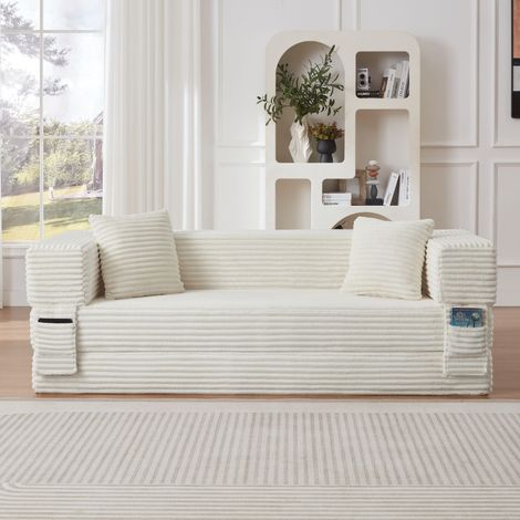 Canapé en velours côtelé au double couche  idéal pour appartement  convertible en lit  salon et grands espaces.  style carré classique (1/5)