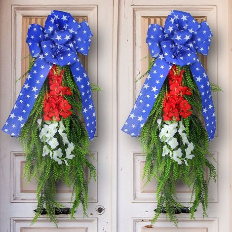Guirlande Florale Artificielle - Décoration Patriotique en Forme de Drapeau Américain - Pour Porte d'Entrée ou Mur - 75 x 30 cm - 1 Pièce