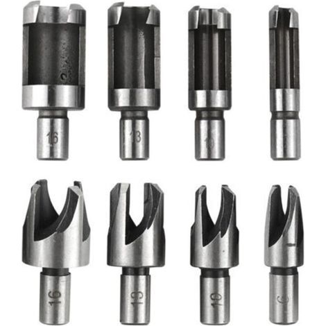 8 Pièces Fraise à Bouchonner Bois, Mèche à Bouchon Bois 6 mm/10 mm/13 mm/16 mm, Acier Carbone Bois Plug Perceuse pour le Travail du Bois, Forets à Bois à Griffe et Coniques