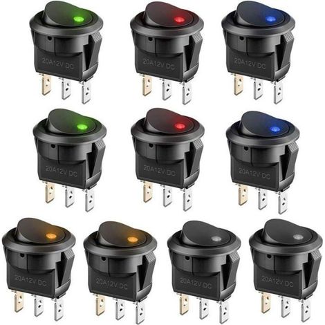 10 pièces Interrupteur 12v Lumineux led Interrupteur a Bascule 12v 3 positions Verrouillage Commutateur Spst Bouton Ronde (1/3)
