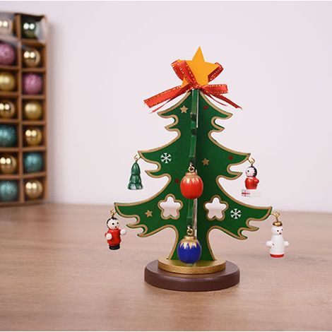 Arbre De Noël En Bois - Décor De Bureau Festif - Jouet Éducatif Pour Enfants - Lot Avec Ornements Miniatures - 1 Pièce (1/5)
