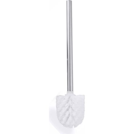 Brosse WC chromée avec long manche en métal antidérapant et poils en plastique résistants, nettoyage en profondeur, effet antiadhésif, durable, 35 cm, blanche (1/5)