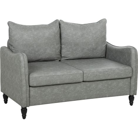 HOMCOM Two-Seater Sofa, Modern Small Sofa with Solid Wood Legs, Grey (1/5)