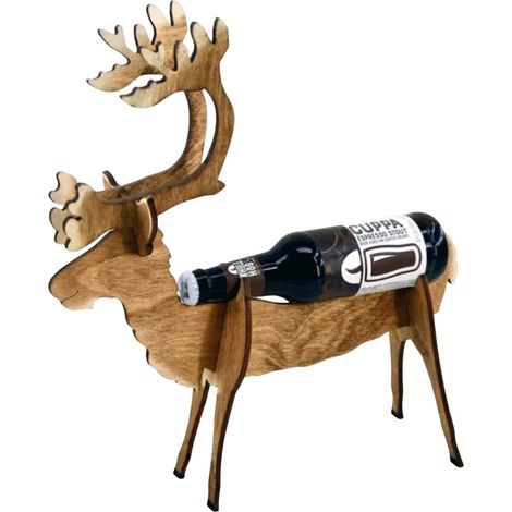 Support Vin Renne - Support Bois Naturel - Pour Décoration de Noël sur Table ou Comptoir - 1 Pièce (1/5)