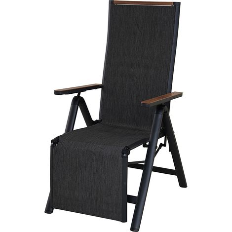 Grand Patio chaise de récliner pliante, chaise pliante en aluminium, légère, portable, réglable en 6 positions à haut dossier, transat de jardin pour intérieur, extérieur(noir) (1/5)