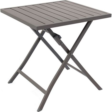 Tavolo quadrato 70x70 cm chiudibile da esterno giardino con struttura in alluminio e piano effetto doghe Oriental - DarkGrey (1/5)