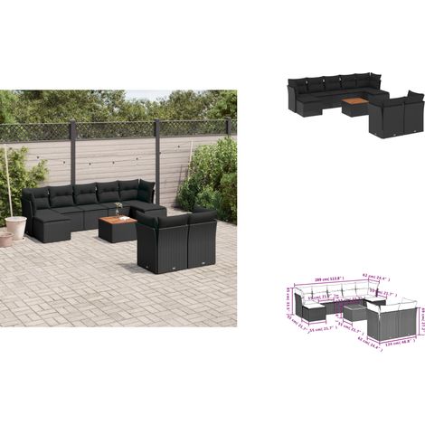 10-tlg. Garten-Sofagarnitur mit Kissen Schwarz Poly Rattan - Gartensorte - Outdoor Möbel - Gartenlounge - Lounge Set - Esstischset (1/3)