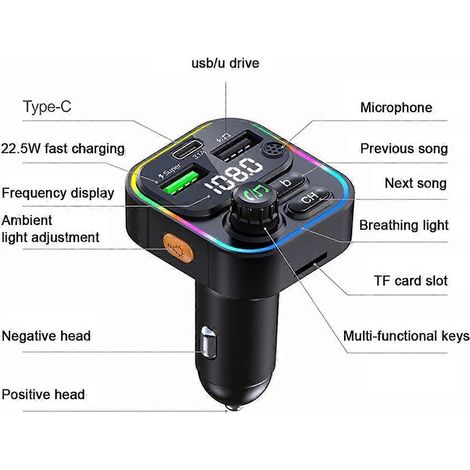 Leistungsstarkes LED-Display, mehrere USB-Anschlüsse, Schnellladefunktion, Bluetooth-Radio, FM-Radio, MP3-Player, kompakter intelligenter USB-Schnellladeanschluss, Autoradio, kompaktes Design, intelli
