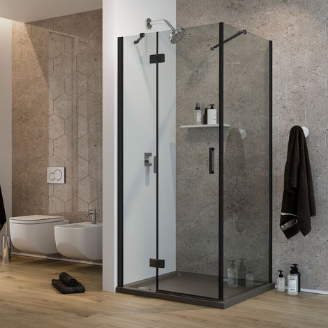 Duschkabine schwenkbar Klarglas mit anti-kalk h 190 mod. Flip Black Anta + Fisso 120x75 cm
