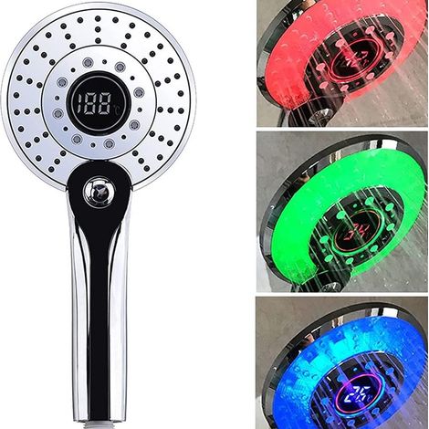 LED-Duschkopf, dreifarbige LED-Beleuchtung mit Temperaturregelung, digitale Handbrause mit Temperaturanzeige. – AquaForge