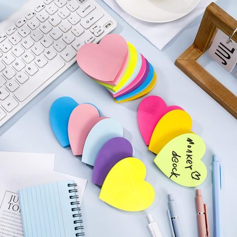 Post-it Forme De Coeur - 70 x 70 mm - 8 Couleurs - Papier Auto-adhésif - Pour École Bureau Maison - 240 Feuilles (1/5)