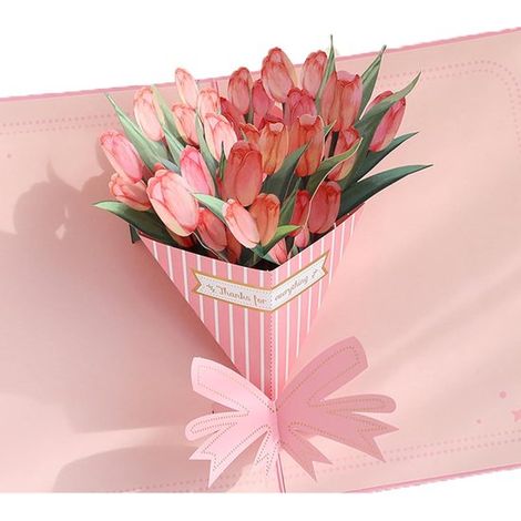 Cartes Pop-up - Carte de Vœux 3D - Décoration de tulipes bouquet - Carte Pop-up Bouquet de Fleurs - Carte de Vœux Handgemaakt - Cartes de Fêtes - 2015cm - Met Enveloppe et petit carton (1/5)