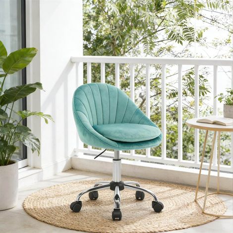 Silla de oficina de terciopelo turquesa con piston de gas y giro 360°, 52 x 72-82 x 52 cm (1/5)