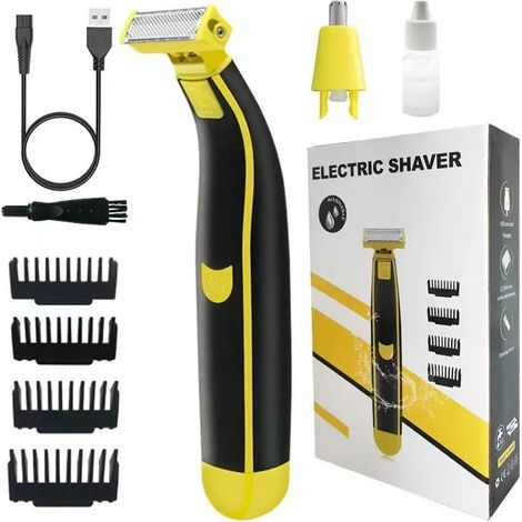 Tondeuse Barbe électrique 2 en 1 Rasoir Hommes avec 4 tête Rechargeable,IPX7 Automonie 60Min Enlever Poils Visage Nez Oreilles (1/5)