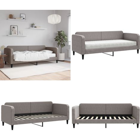 Sofá cama con colchón tela gris taupe 80x200 cm - Sofá cama 2 en 1 - Colchón de espuma