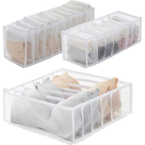 3 organisateurs de tiroir pour sous-vêtements, compartiments modulables, rangement soutiens-gorge chaussettes culottes (1/4)