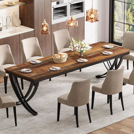 Tribesigns Esstisch, Industrieller Küchentisch für 6–8 Personen, Rechteckiger Esstisch mit Robusten Metallbeinen für Esszimmer, Küche, Wohnzimmer, Braun, 200 x 70 x 75 cm (1/5)