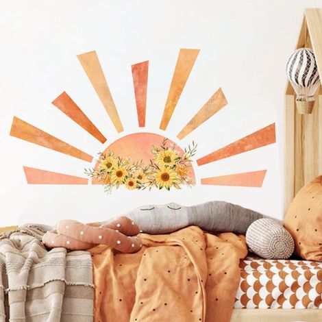 Lntyq Sticker mural tournesol soleil boho sticker mural chambre d'enfant sticker mural fille sticker mural chambre de bébé chambre décoration murale