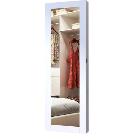 SPECCHIERA ARMADIO PORTAGIOIELLI DA PARETE IN LEGNO MDF. BIANCO. 37X9.5X112CM (1/5)