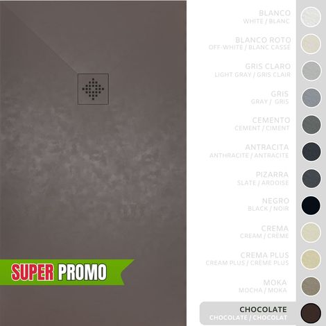 SOULBATH Plato de Ducha - Resina - Gel Coat - Textura Liso/Piedra - Antideslizante - Color Chocolate - 140x80- Extraplano 3cm. Incluye Válvula desagüe y Rejilla - REJILLA MISMO COLOR (1/5)