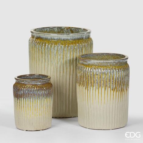 EDG Enzo De Gasperi Set 3 Pz Vaso Glaze Rotondo H 70 Cm H 55 Cm H 40 Cm Waterproof Multicolor