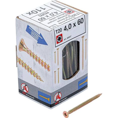 Vis Multifonctions Profil en T Torx T20 4,0 x 60 mm - Lot de 110 pcs - Fixation Polyvalente et Résistante - D-Work