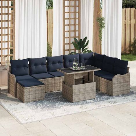 vidaXL Set Divano da Giardino 9 pz Grigio Poly Rattan (1/5)