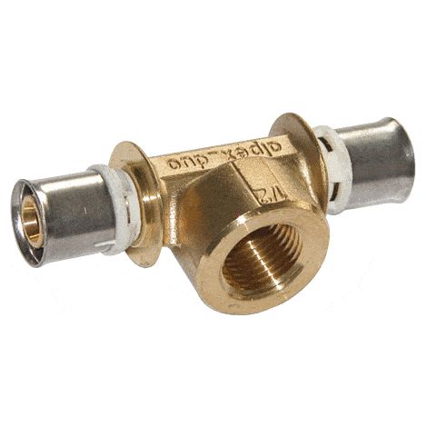 Té de latón hembra para crimpado para sistema multicapa 32 x 1/2" x 32