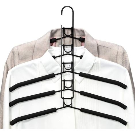 Cintres à Vêtements Multicouches 5 en 1 en éponge Antidérapante en Métal pour Vêtements Garde-Robe Armoire Multifonctionnelle Rangement pour Vêtements économiseur d'Espace, Noir-Fei Yu (1/5)