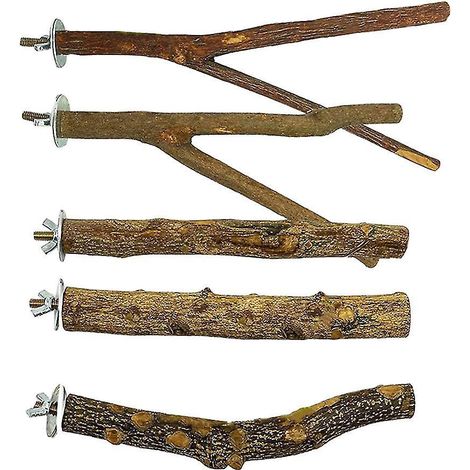 Perchoir pour perroquet, support en bois naturel avec barre de broyage, facile à installer, 5 pièces