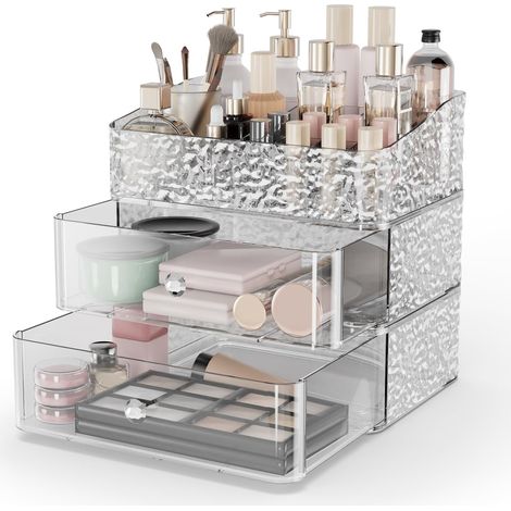 Organisateur Maquillage Rangement avec Tiroir et Compartiments Boite pour Cosmétiques et Rouges à Lèvres Clair (1/5)