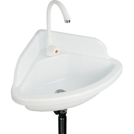 Petit évier de salle de bain mural, lavabo d'angle triangulaire sans perçage, auto-adhésif, 45 x 45 cm avec trou de robinet, mini évier en plastique pour la maison, le dortoir (1/5)