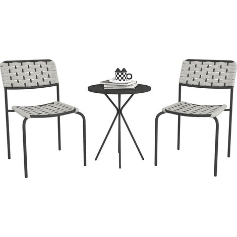 Ensemble de mobilier de jardin en polyrotin, mobilier de salon de jardin pour balcon pour 2 personnes, ensemble 3 pièces comprenant 2 chaises et une table grise. (1/5)