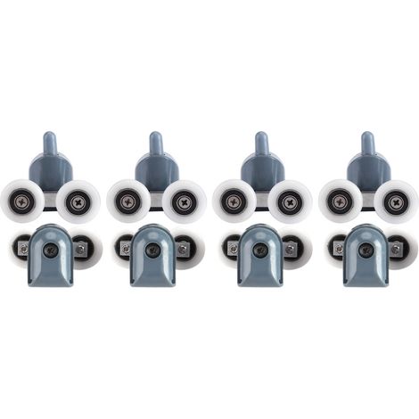 8Pcs Galet Ajustables Dual Rouleau Roulette Roue/Coureurs/Poulies/Guides Porte Douche Salle de Bain Pièces De Rechange (4 Rouleaux Supérieurs Bas Vis Capuchons De Couverture) (Double Wheel).