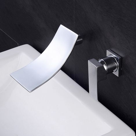 Robinet de cascade encastré tout cuivre, vasque murale avec eau chaude et froide intégrée
