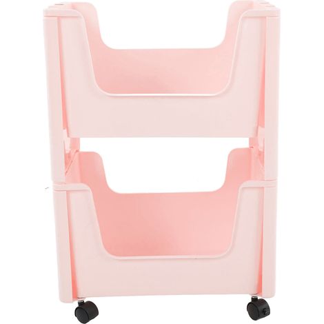 Storage Cart Large Capacity Thickened Mobile Storage Rack with Lockable Casters for Books Toys Seasoning Bottles 2 Tier Pink (1/5)