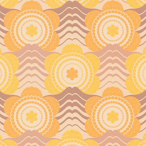 Retro Tapete Profhome 395395 heißgeprägte Vliestapete leicht strukturiert mit Blumen-Muster matt gelb pastell-orange beige-braun 4,5 m2