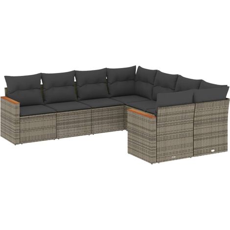 Set de sofás de jardín 8 pzas y cojines ratán sintético gris vidaXL (1/5)
