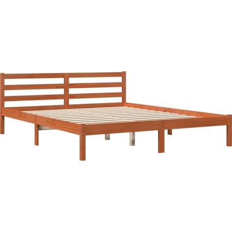 Bed Frame without Mattress Wax Brown 160x200 cm Solid Wood Pine vidaXL (1/4)