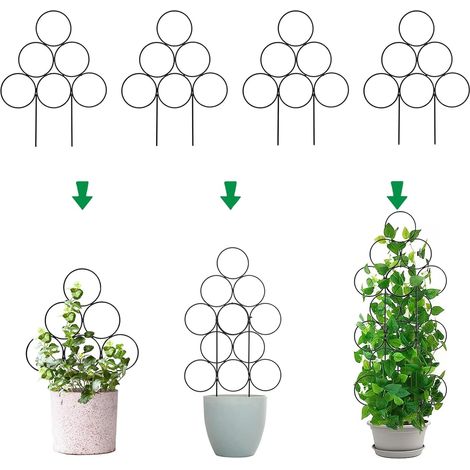 Rankgitter für Zimmerpflanzen, 4er-Set stapelbare Gartenstützen für Topfpflanzen, 40 cm kleines Metalldraht-Rankgitter für Efeu, Weinreben, Rosen (schwarz) (1/5)