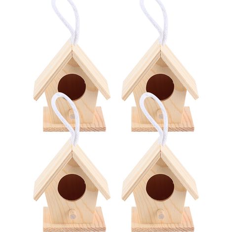 4 Nichoirs en Bois Extérieur Suspendus, Abris pour Oiseaux Pendentifs, Décoration Jardin Ornement (1/5)