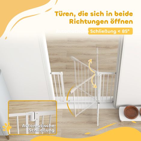 Barrière de sécurité pour escalier sans perçage, fermeture automatique, pour enfants, cuisine, escalier, 76-102 x 76 cm, blanc (1/5)