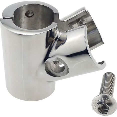 Raccord de main courante pour bateau en acier inoxydable 316 poli (robuste) : raccord en T articulé à 60 degrés pour tube de 1 pouce (1/5)