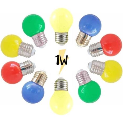 Ampoule Guinguette Multicolores 1W lot de 10 E27 LED plastique professionnelle (1/5)