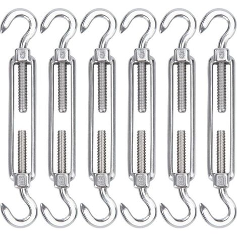 M5 Stainless Steel Cable Turnbuckle, 6 Pack Wire Turnbuckle Hook and Hook Adjustable Heavy Duty Tension Hook & Hook for Rope Cable Wire Laundry, Mesh for Sun Shade Installation