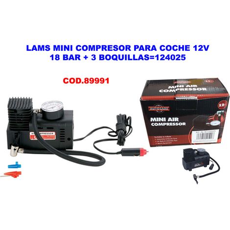 lams mini compresor para coche 12v 18 bar+3 boquillas 124025