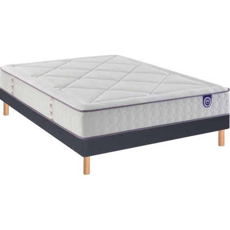 Ensemble Merinos FULL BED + Sommier Pencil Confort Ferme 2 + Pieds 160x200 Gris Anthracite Chiné Ressorts (1/5)